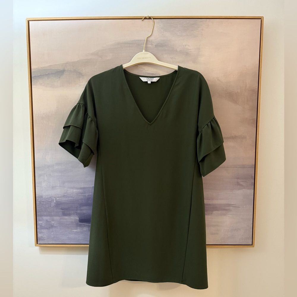Crosby Olive‎ Green V-Neck Short Sleeve Shift Dress